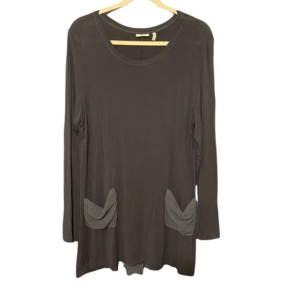 LOGO Lori Goldstein Chiffon Pocket Tunic Long Sleeve Top (361)